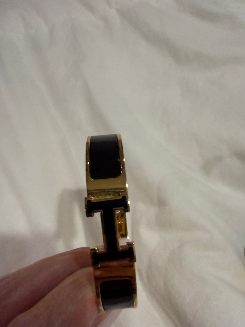 Inspired Gold & Black Enamel Clic H Bracelet - Women's